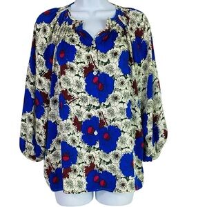 Tucker NYC The Classic Silk Blouse In Royal Blue Poppy Print Size S